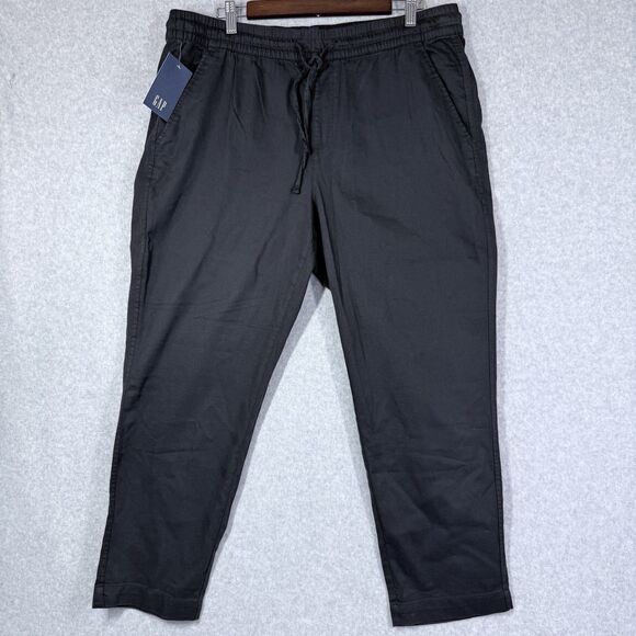 GAP Pull On Pant Pants Womens Large True Black Drawstring Elastic Slash Pockets - Picture 2 of 11